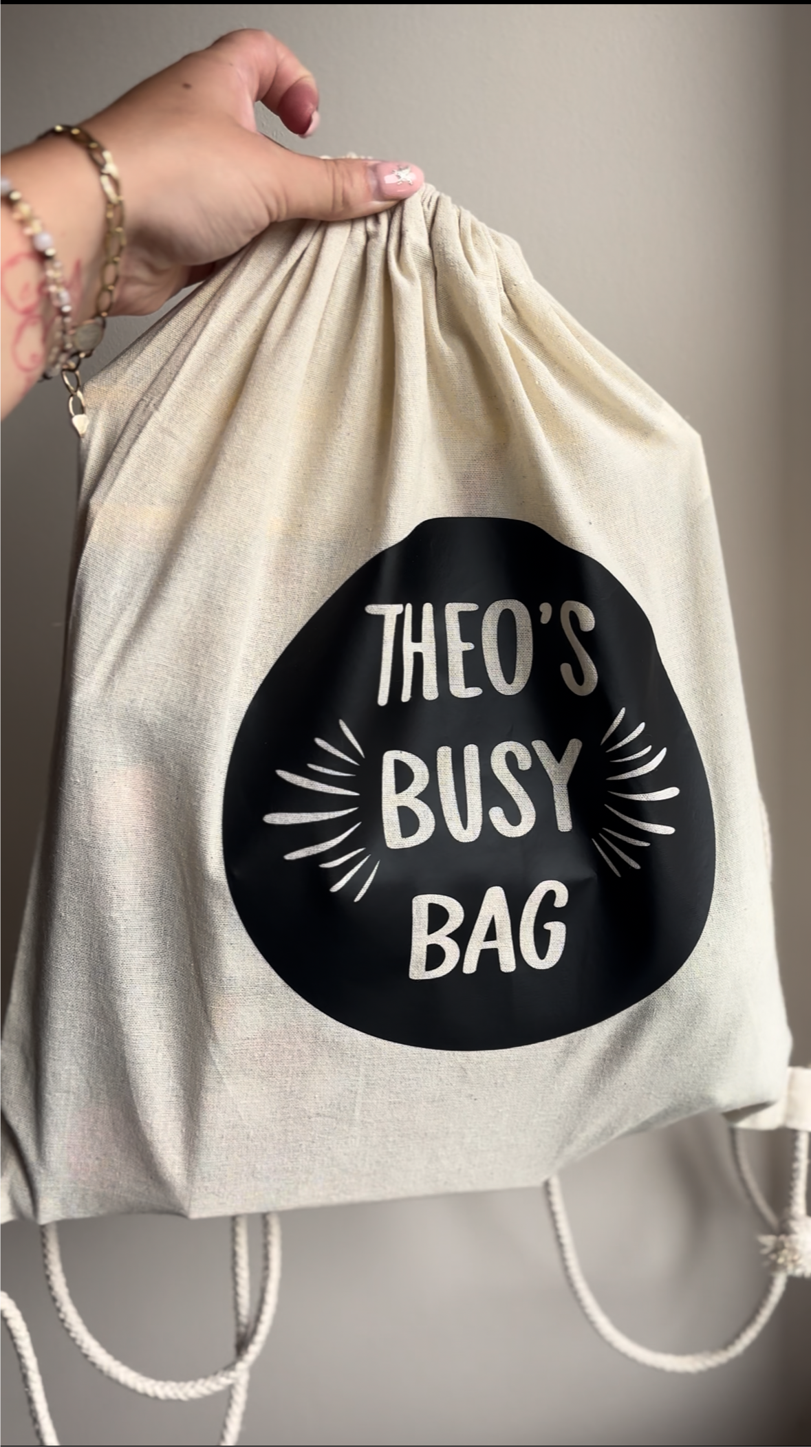 Personalised Busy Bag for Kids | Travel Activity Drawstring Bag (38 x 42 cm) | Drawstring Storage for Toys & Snacks