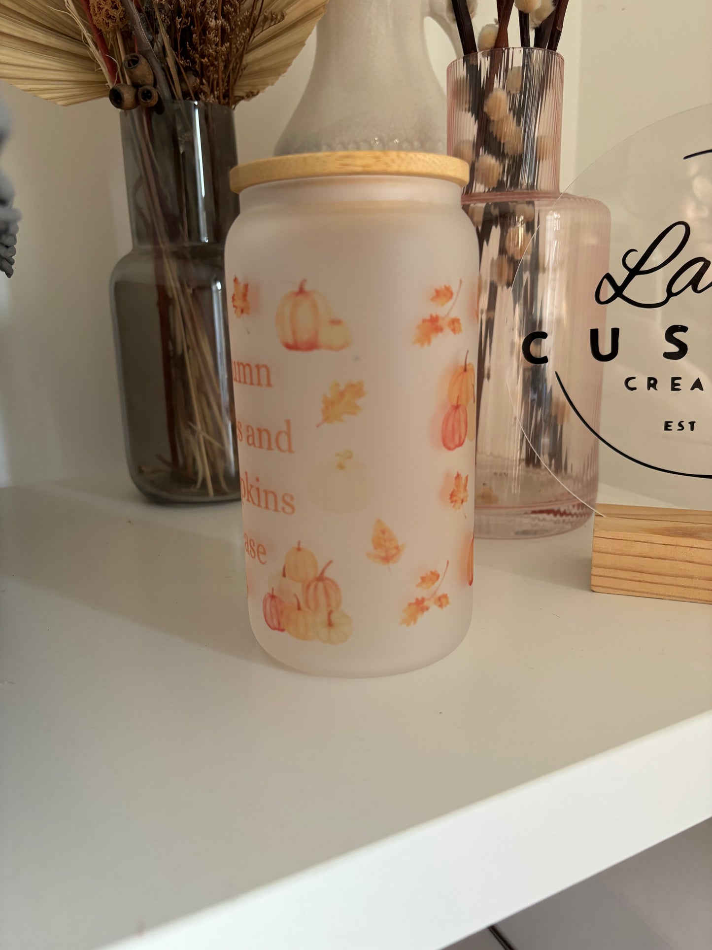 Autumn Leaves Glass Can Cup