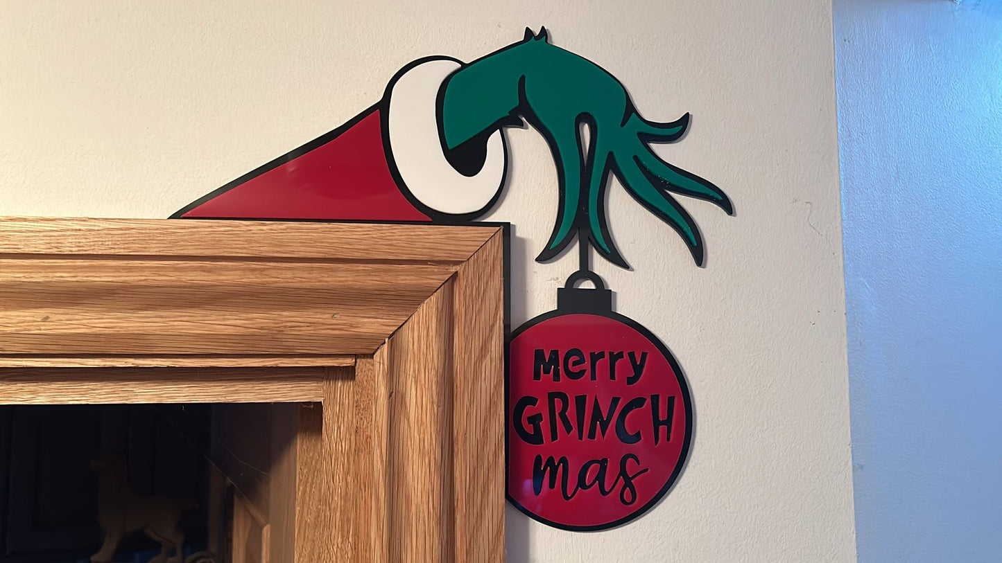 Grinch Hand “Merry Grinchmas” Door Topper – Fun Festive Christmas Decoration