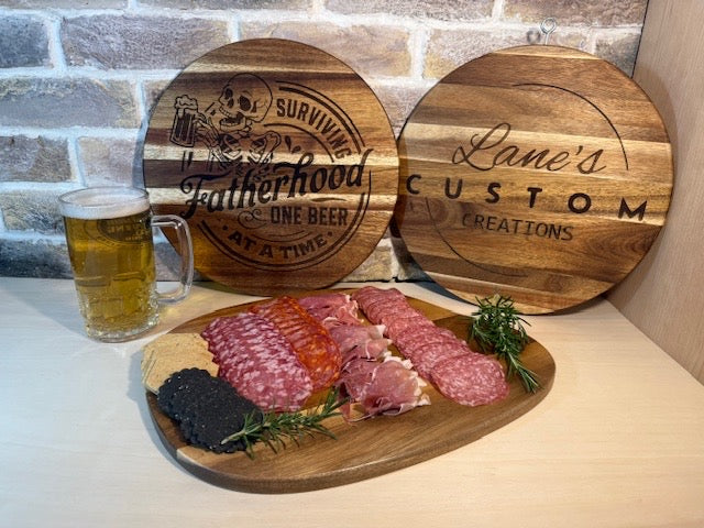Engraved Acacia Wooden Board/Sign – “Surviving Fatherhood One Beer at a Time”