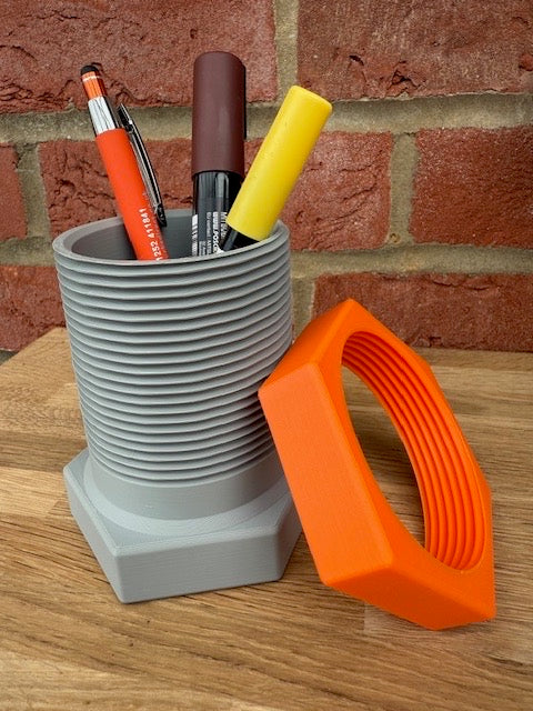 Industrial Nut and Bolt Pen Holder