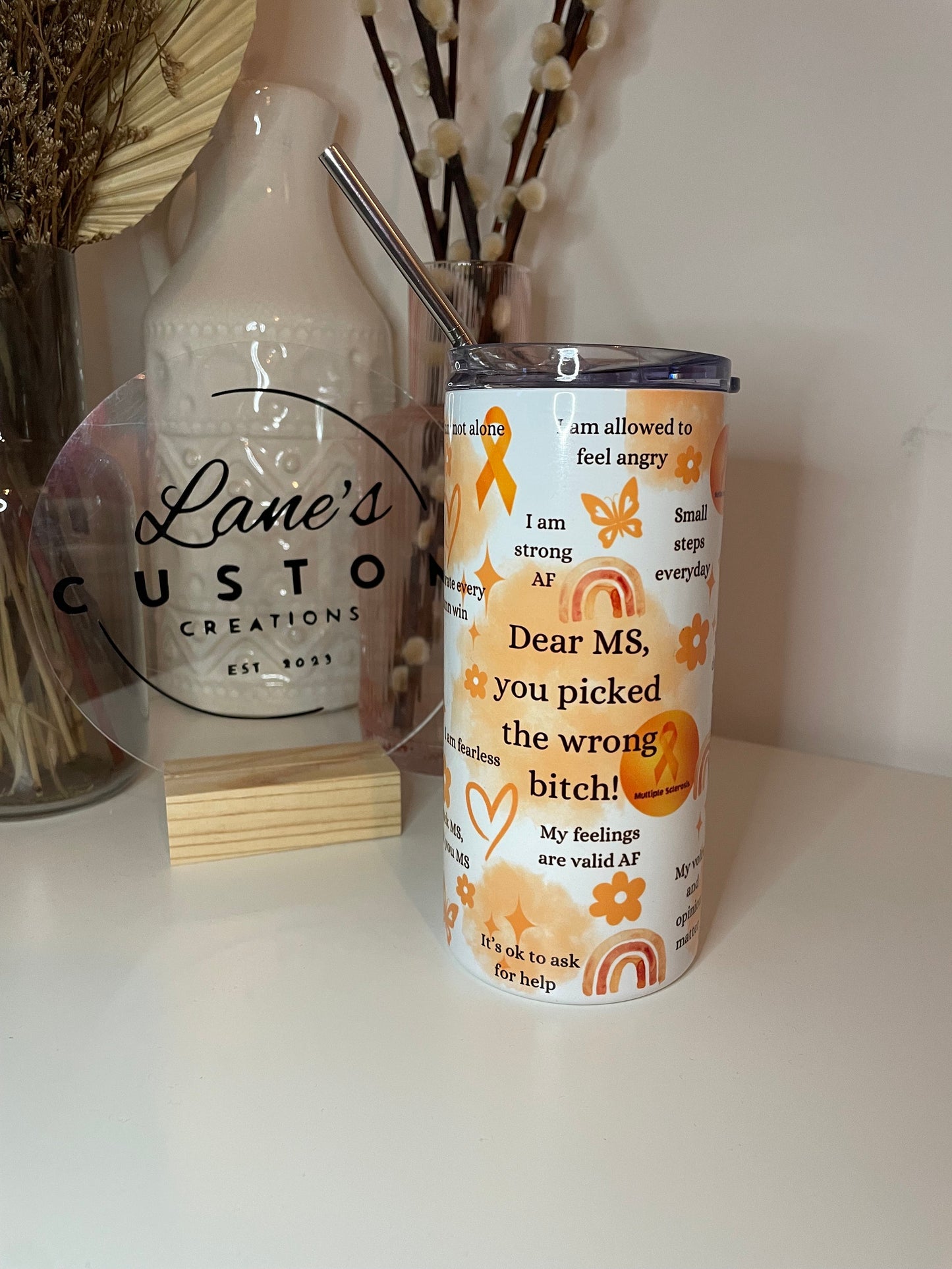 MS Affirmations Orange Stainless Steel Tumbler