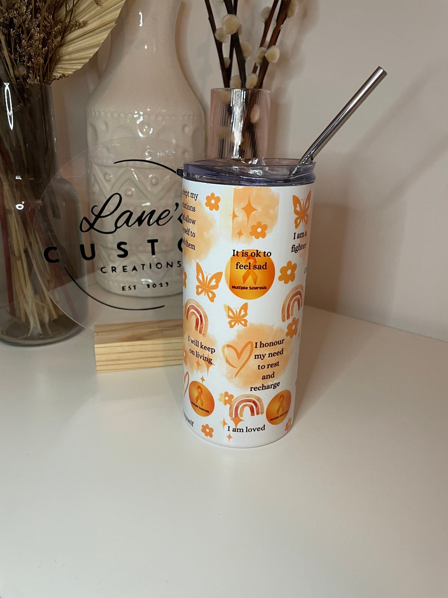 MS Affirmations Orange Stainless Steel Tumbler