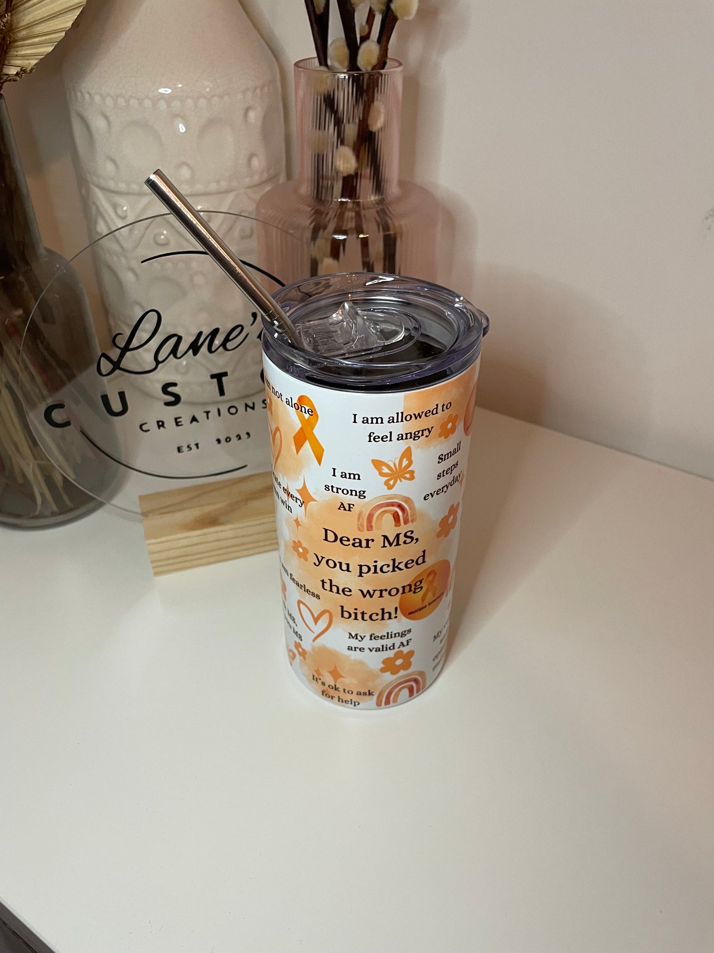 MS Affirmations Orange Stainless Steel Tumbler
