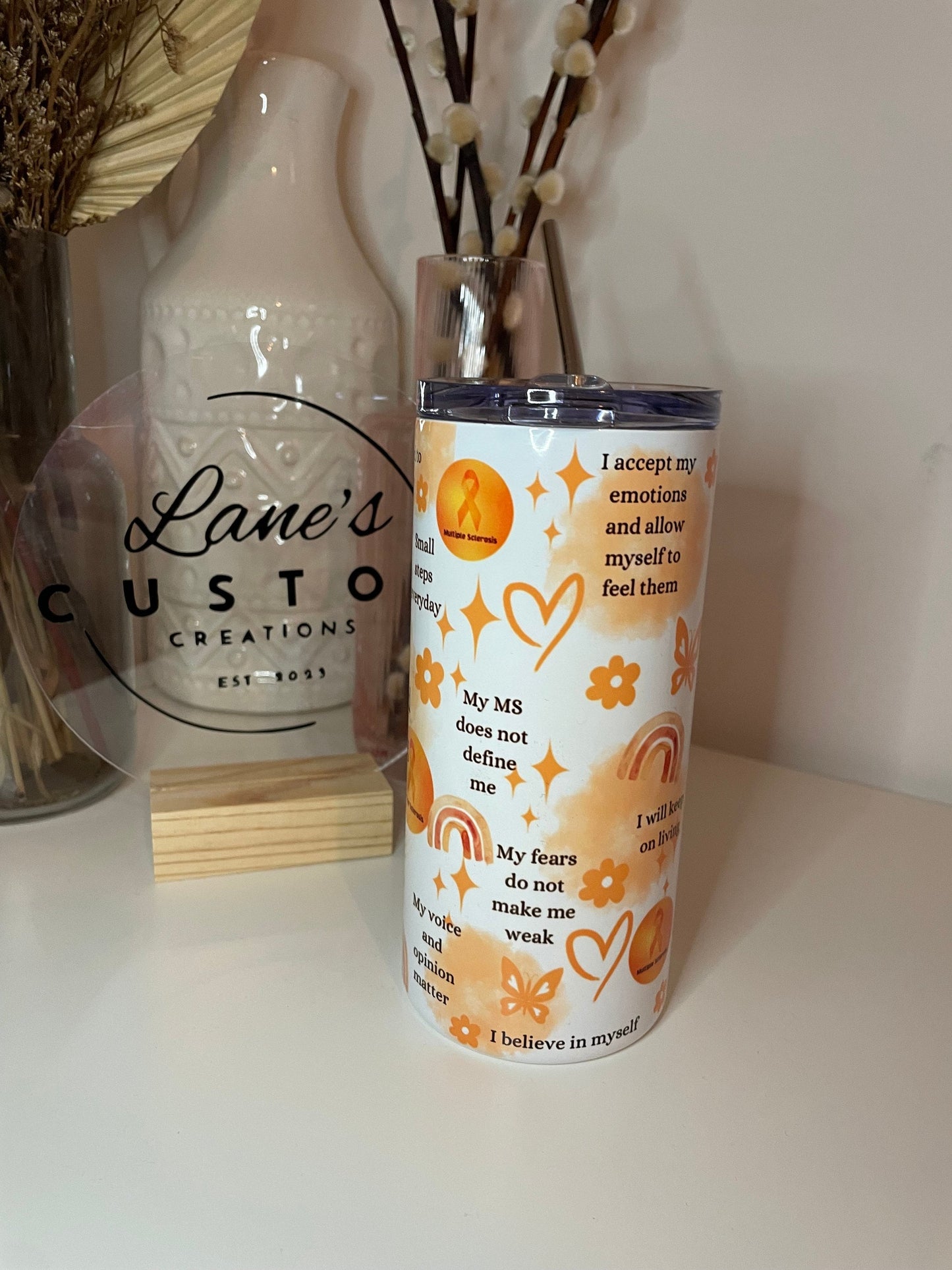 MS Affirmations Orange Stainless Steel Tumbler