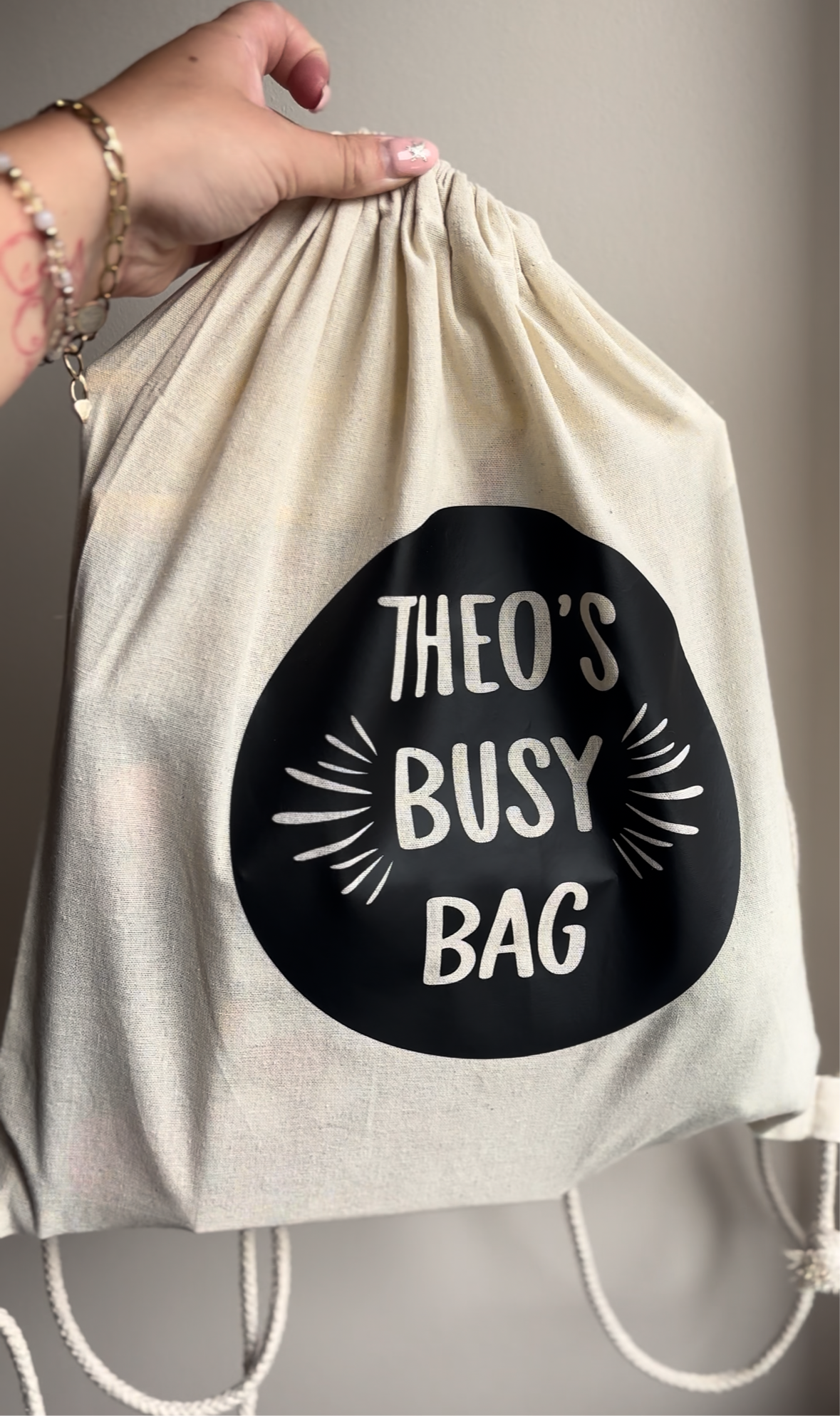 Personalised Busy Bag for Kids | Travel Activity Drawstring Bag (38 x 42 cm) | Drawstring Storage for Toys & Snacks