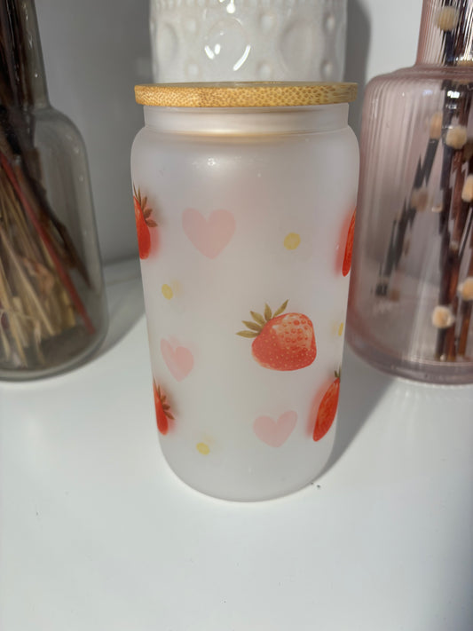 Strawberry Glass Can Cup