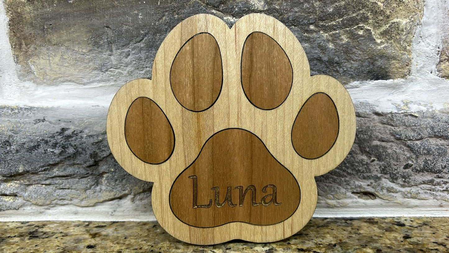 Wooden Paw Print Coaster